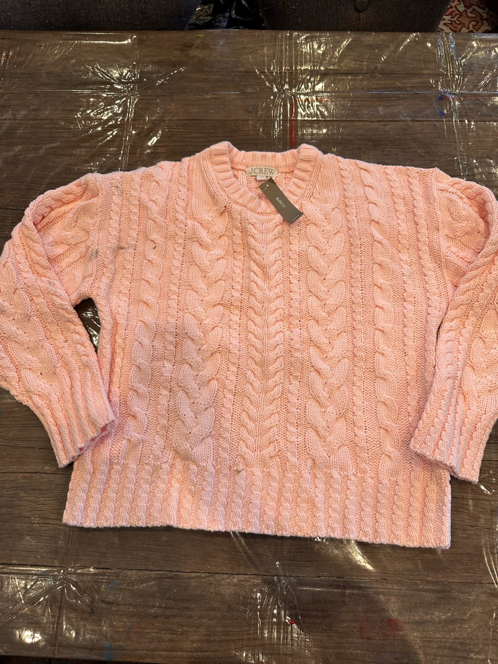 J. Crew Light Pink Cable-Knit Crewneck Sweater